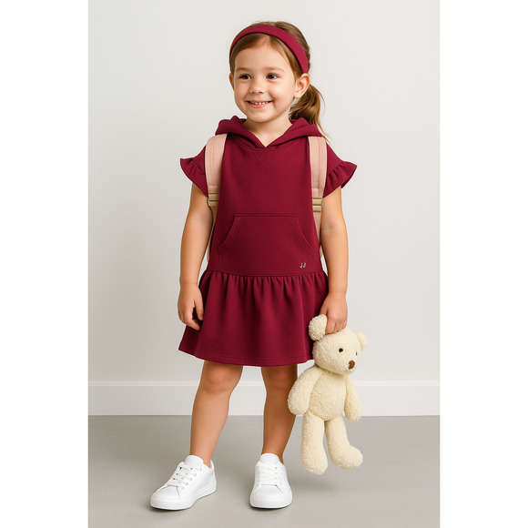 Janie and Jack Girls Burgundy Hooded Dress | French Terry Drop Waist | Size 5 - Picture 1 of 8